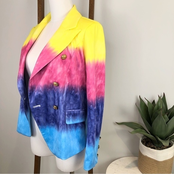 Colorful Rainbow tie dye double breasted blazer XS - Picture 5 of 12